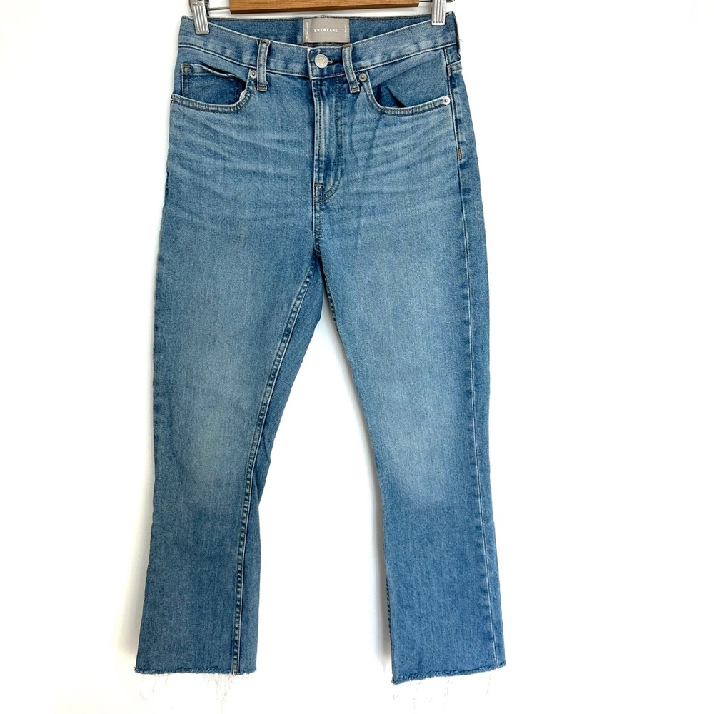 Everlane High Rise Kick Crop Raw Hem Light Wash Jeans, 26, Structured Denim